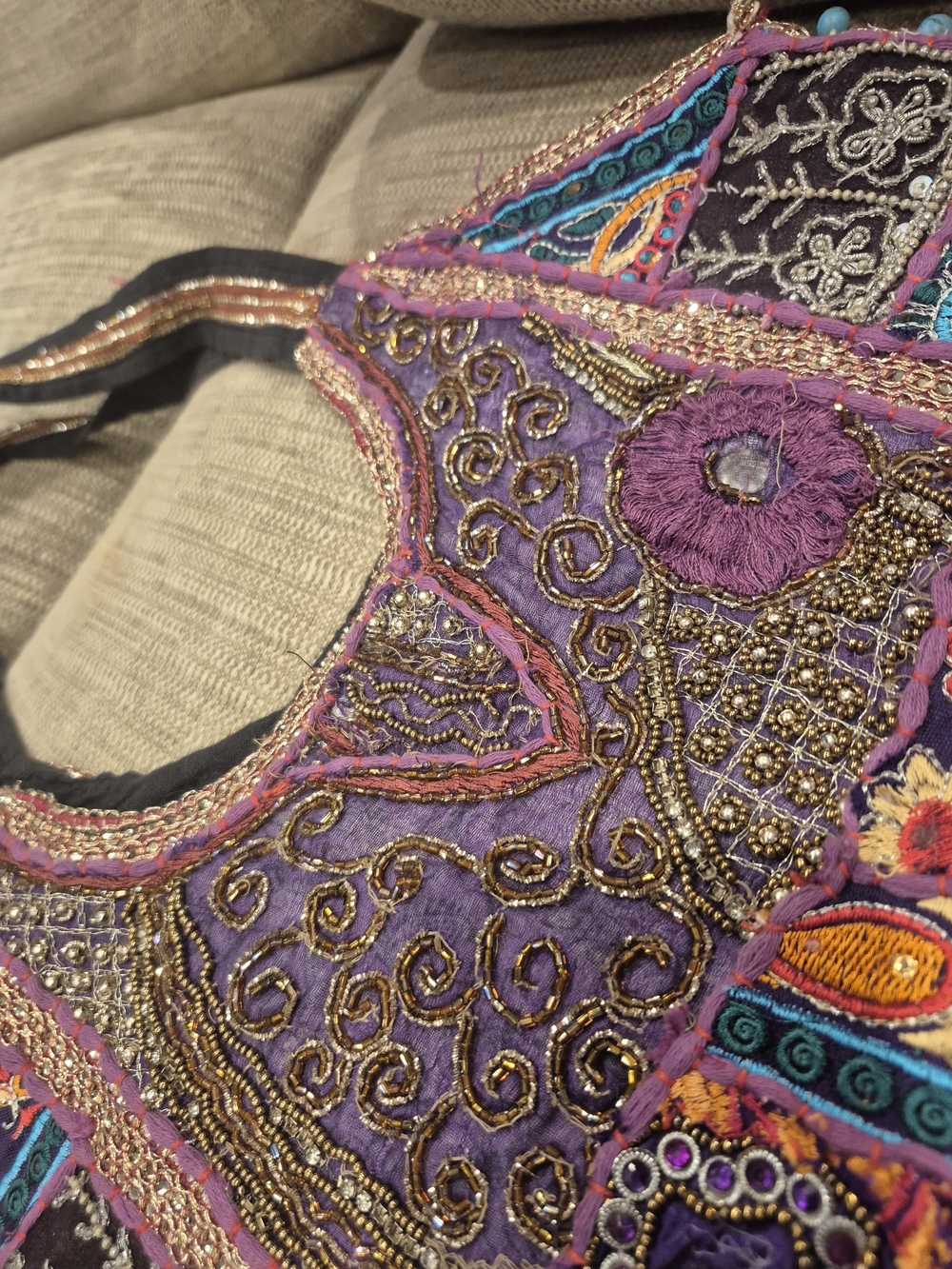 Bohemian Embroidered Purple Tassel Banjara  Shoulder Bag - Picture 8 of 16
